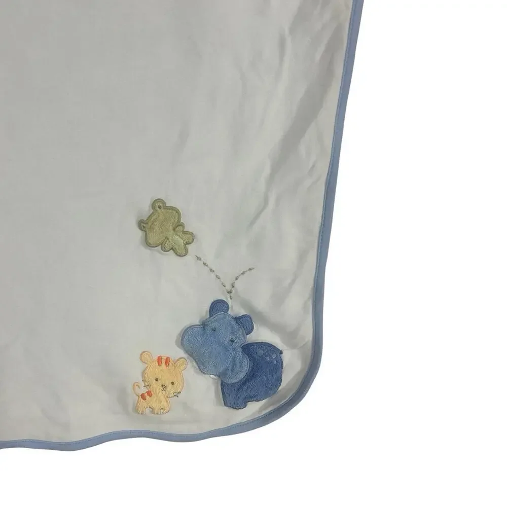 Vintage Carter’s Tiger Hippo Frog Blue Jersey Knit Cotton Baby Blanket